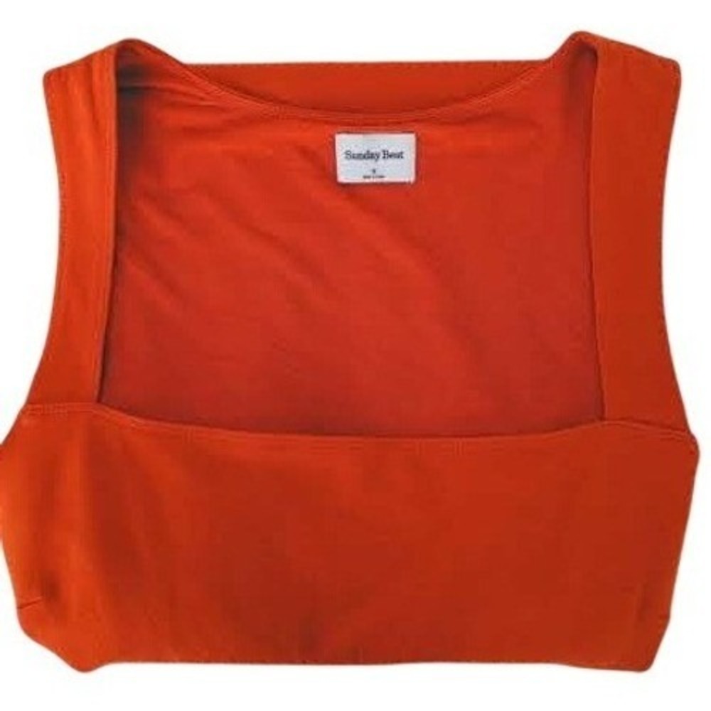 Sunday Best Aritzia Orange Square Neck Sleeveless Mini Dress Size Medium NWOT - Picture 4 of 8